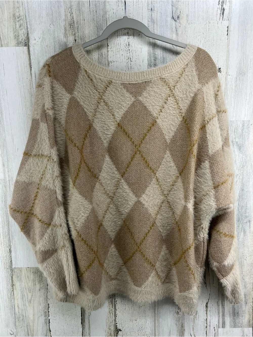 Maurices Tan Fuzzy Argyle Sweater Womens XXL